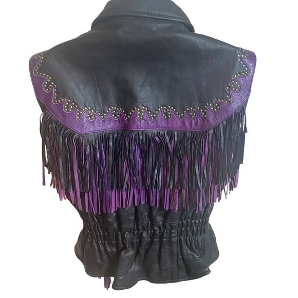 Vance Leathers USA leather black and purple fringe studded vest retro size 2XL - Picture 9 of 11